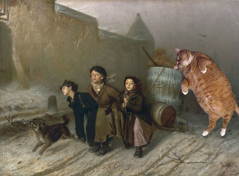 Перов, Тройка. Ученики мастеровые везут воду с помощью кота cat-story.ru