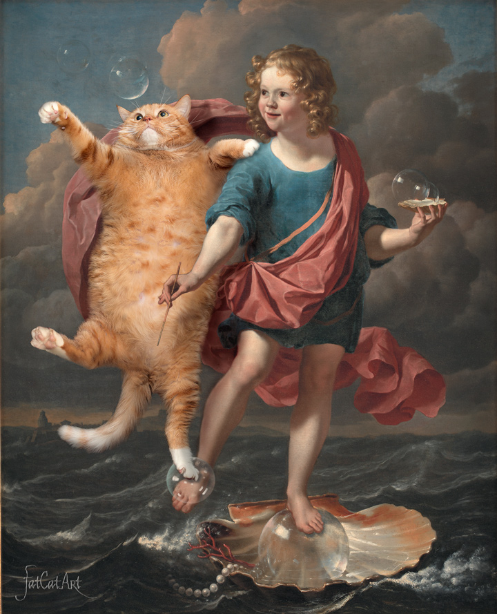 Karel Dujardin, Boy Blowing Soap Bubbles and Cat hunting for them. Allegory on the Transitoriness and the Brevity of Life