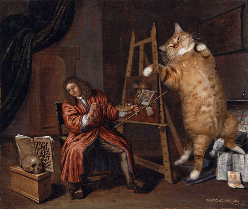 Эверт Кольер, Автопортрет с Vanitas: Кот и кОтолог