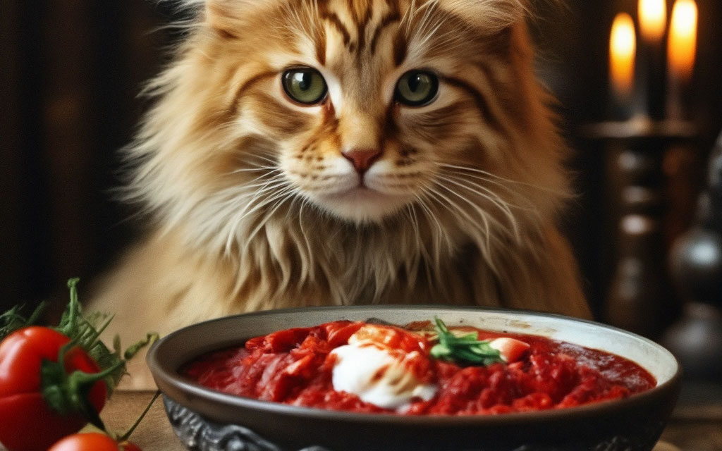 Кот-ангел, любитель борща
